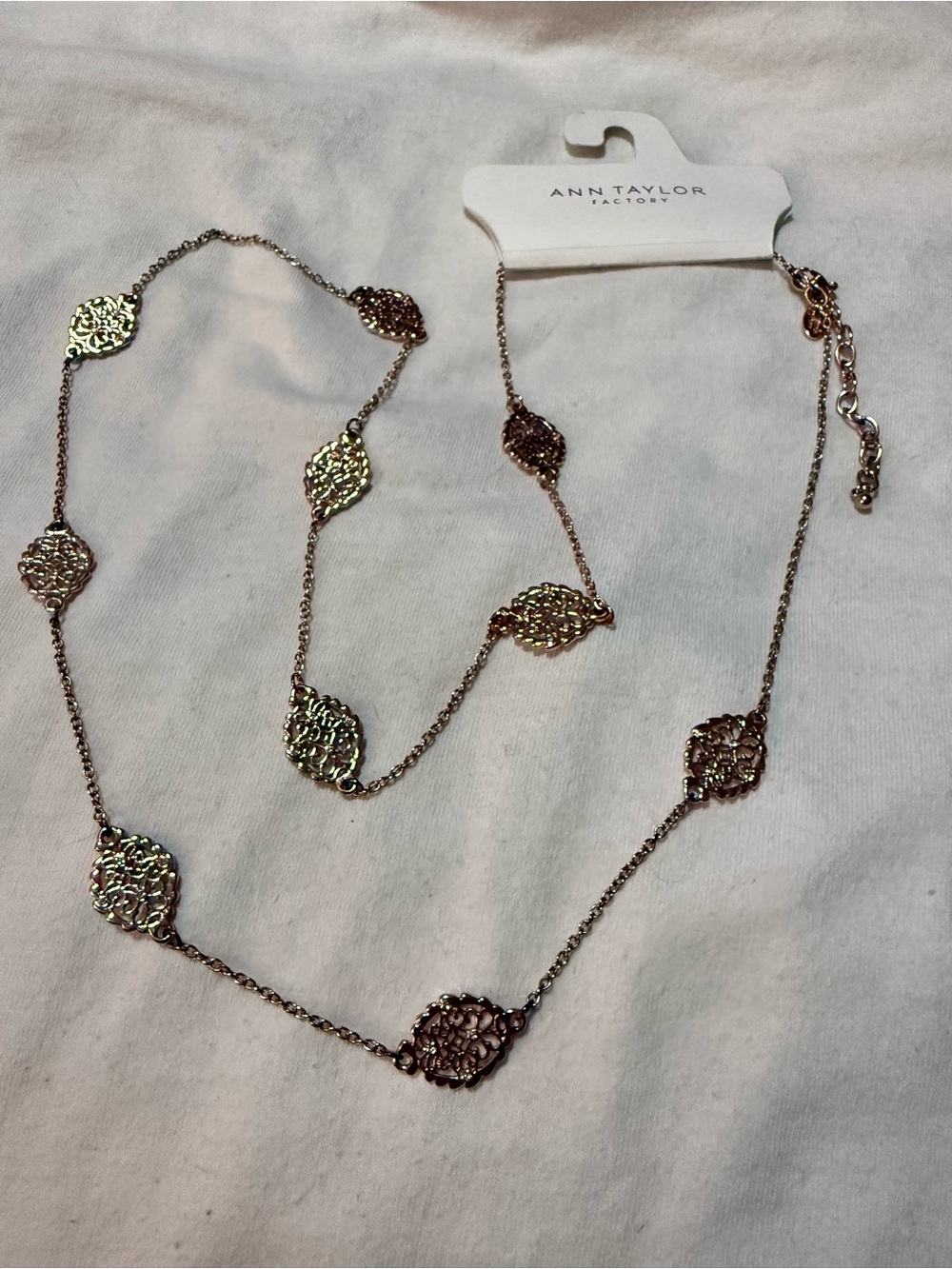 NWT Ann Taylor Factory Ornate Filigree Station Long Necklace